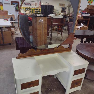 Vintage Art Deco Two Tone Vanity Table with Mirror