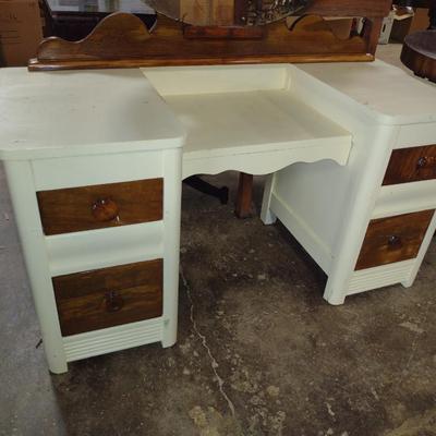Vintage Art Deco Two Tone Vanity Table with Mirror