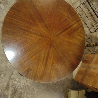 Round, Art Deco Gueridon Side Table- Walnut and Black Lacquer Finish