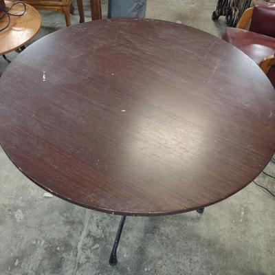 Herman Miller Wood Grain Veneer Table with Metal Base- Approx 35 3/4" in Diameter, 29" Tall