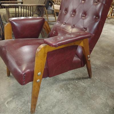 Vintage Wood Frame, Faux Leather Covered Chair