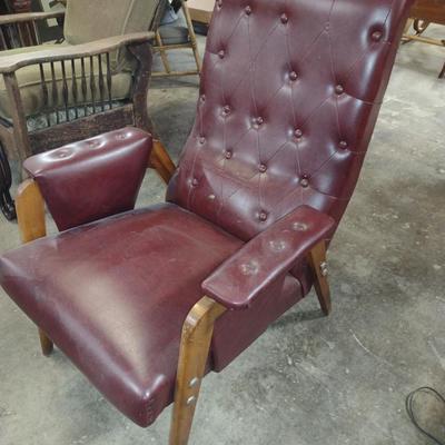 Vintage Wood Frame, Faux Leather Covered Chair
