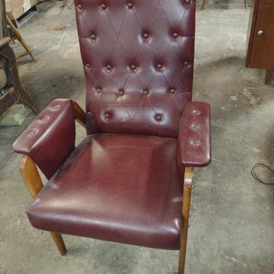Vintage Wood Frame, Faux Leather Covered Chair