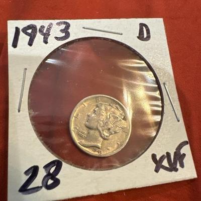 1943 D MERCURY DIME XVF SILVER