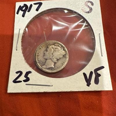 1925 S MERCURY DIME SILVER VF