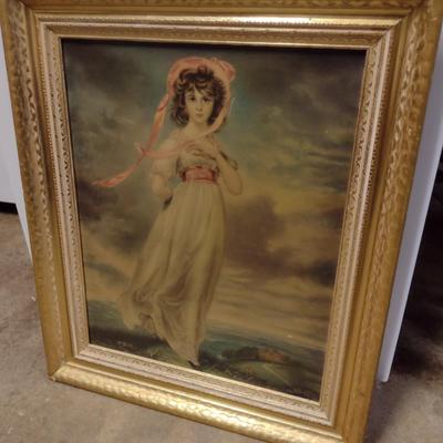 Framed Pink Girl Art Print- Approx 21" x 25"