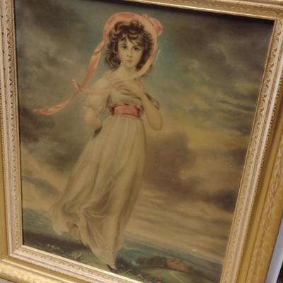 Framed Pink Girl Art Print- Approx 21" x 25"