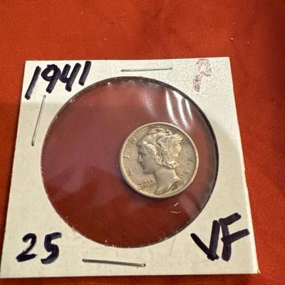 1941 P MERCURY DIME SILVER VF