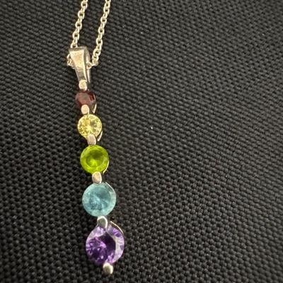 925 Sterling silver chain and 925 pendant with Multicolored gemstones