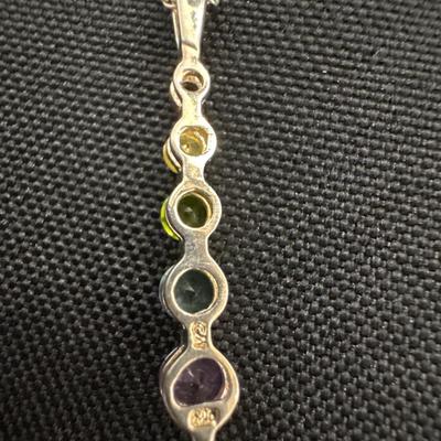 925 Sterling silver chain and 925 pendant with Multicolored gemstones
