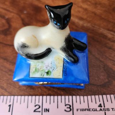 Eximious Peint Main Limoges France Giono Siamese Cat Trinket Box