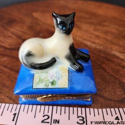 Eximious Peint Main Limoges France Giono Siamese Cat Trinket Box