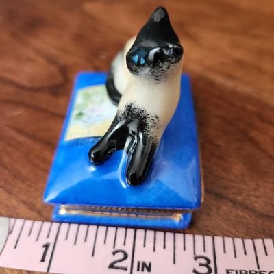 Eximious Peint Main Limoges France Giono Siamese Cat Trinket Box