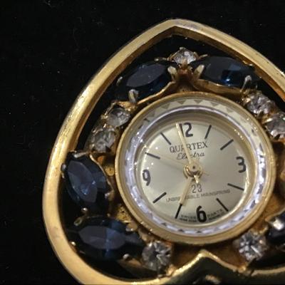 Vintage Blue Sapphire Colored Rhinestone Mechanical Watch