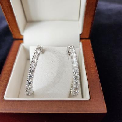 14Kt White Gold &Diamond Hoop Earrings 22 Diamonds each