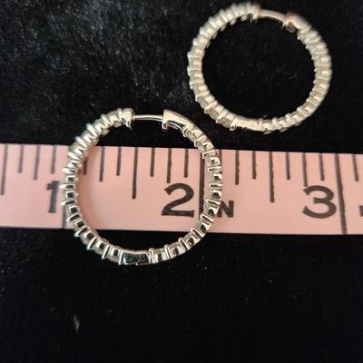 14Kt White Gold &Diamond Hoop Earrings 22 Diamonds each