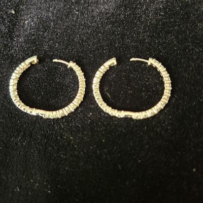 14Kt White Gold &Diamond Hoop Earrings 22 Diamonds each