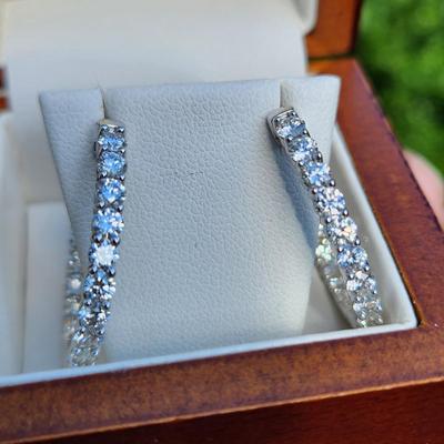 14Kt White Gold &Diamond Hoop Earrings 22 Diamonds each