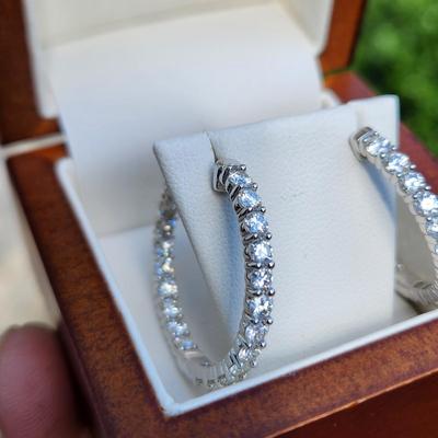 14Kt White Gold &Diamond Hoop Earrings 22 Diamonds each