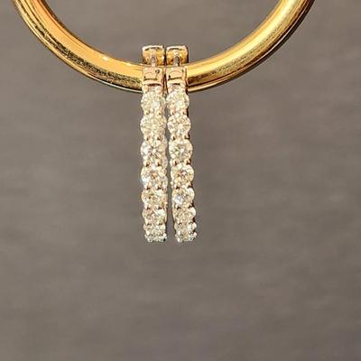 14Kt White Gold & Diamond Hoop Earrings 15 Diamonds each