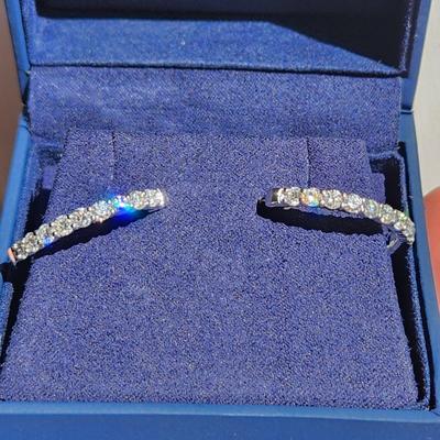 14Kt White Gold & Diamond Hoop Earrings 15 Diamonds each