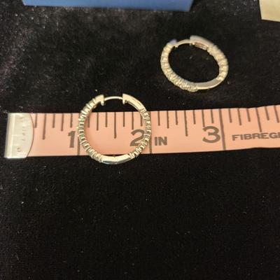 14Kt White Gold & Diamond Hoop Earrings 15 Diamonds each