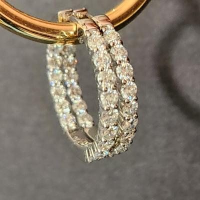 14Kt White Gold & Diamond Hoop Earrings 15 Diamonds each