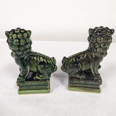 Chinese Porcelain Dark Green Foo Fu Guardian Dog Statues