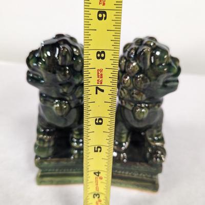 Chinese Porcelain Dark Green Foo Fu Guardian Dog Statues