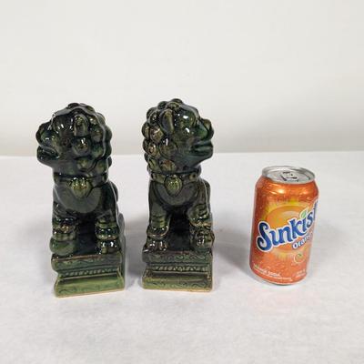 Chinese Porcelain Dark Green Foo Fu Guardian Dog Statues