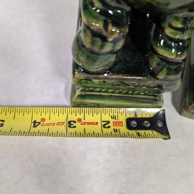 Chinese Porcelain Dark Green Foo Fu Guardian Dog Statues