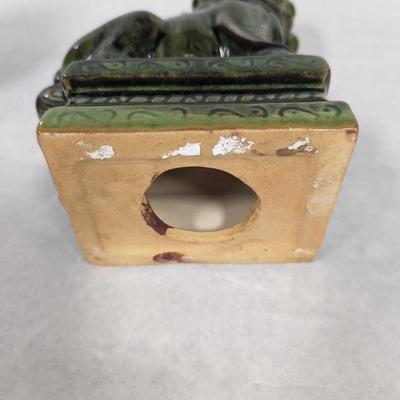 Chinese Porcelain Dark Green Foo Fu Guardian Dog Statues