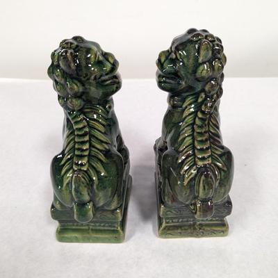 Chinese Porcelain Dark Green Foo Fu Guardian Dog Statues