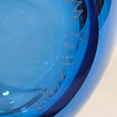 Vintage Blue & Clear Vase Signed