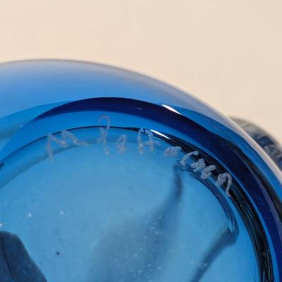 Vintage Blue & Clear Vase Signed