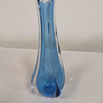 Vintage Blue & Clear Vase Signed