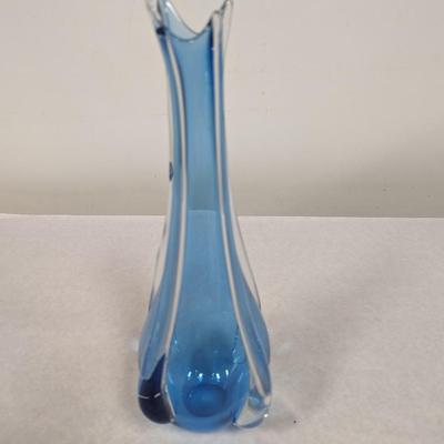 Vintage Blue & Clear Vase Signed