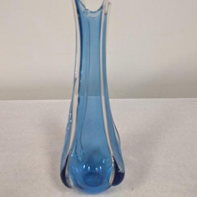 Vintage Blue & Clear Vase Signed