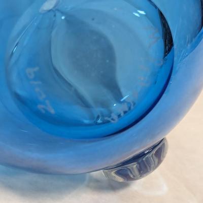 Vintage Blue & Clear Vase Signed