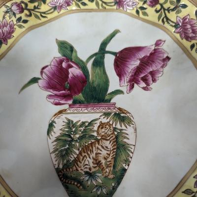 Accents Tiger Vase & Flower Design Bowl Wall Or Table Decor