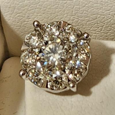 14Kt White Gold & Diamond Cluster Earrings