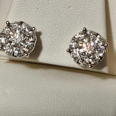 14Kt White Gold & Diamond Cluster Earrings