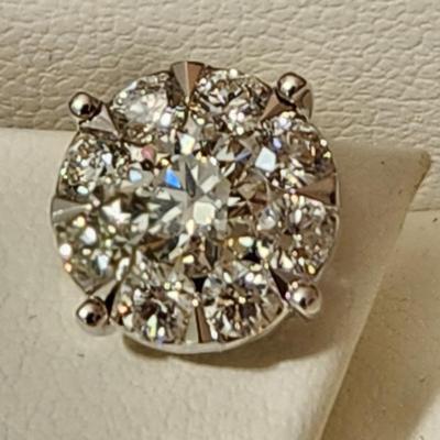 14Kt White Gold & Diamond Cluster Earrings