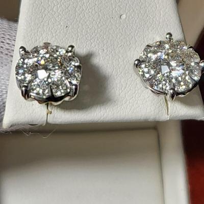 14Kt White Gold & Diamond Cluster Earrings