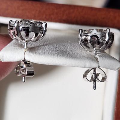 14Kt White Gold & Diamond Cluster Earrings