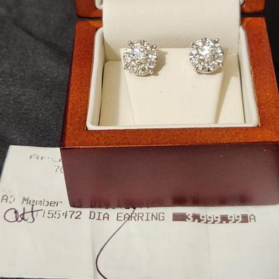 14Kt White Gold & Diamond Cluster Earrings