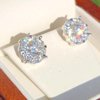 14Kt White Gold & Diamond Cluster Earrings