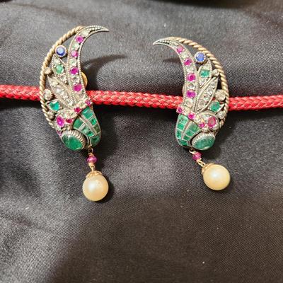 Vintage Estate Jewelry Multi-stone & Pearl Clip on Earrings