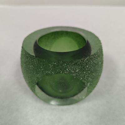 Murano Sommerso Green Glass Bowl Candle Holder