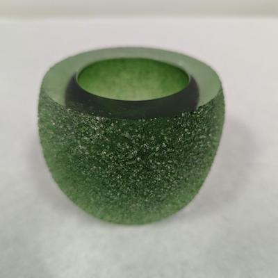 Murano Sommerso Green Glass Bowl Candle Holder